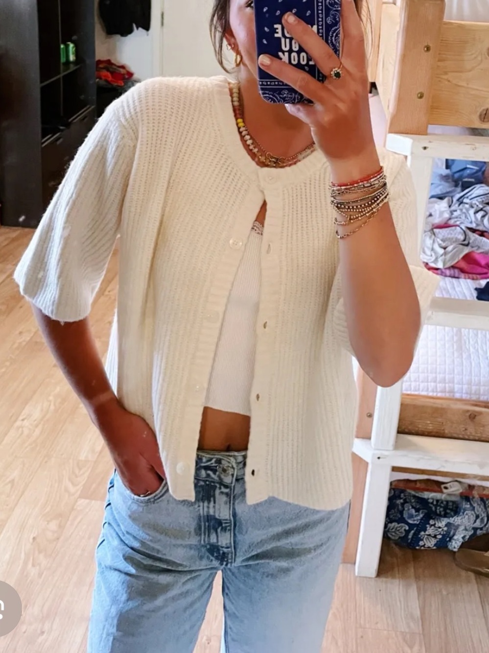 Aerie Short-Sleeve Button Cardigan Sweater